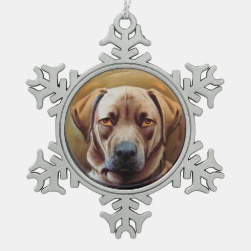 MINIATURE DOG PORTRAITS Chocolate Labrador Snowflake Pewter Christmas Ornament
