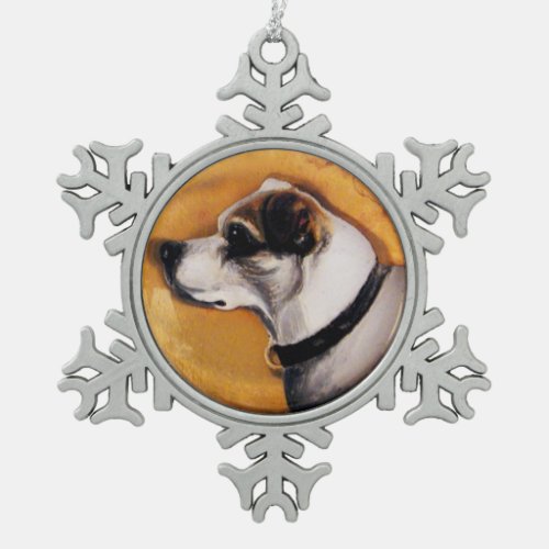 MINIATURE DOG PORTRAITS Fox Terrier Snowflake Pewter Christmas Ornament