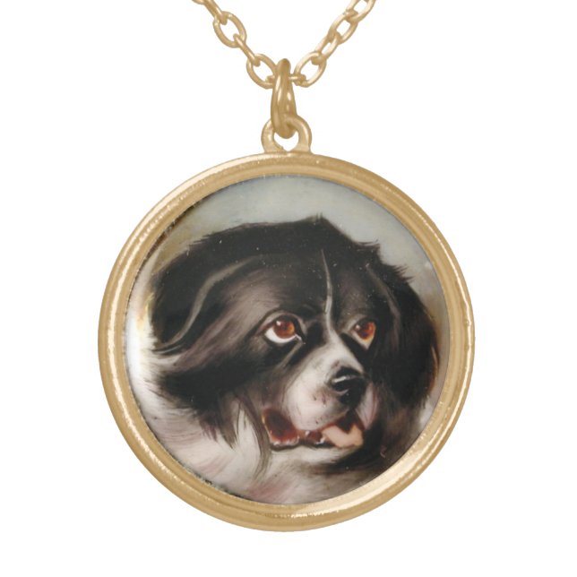 MINIATURE DOG PORTRAITS Newfoundland Gold Plated Necklace (Front)
