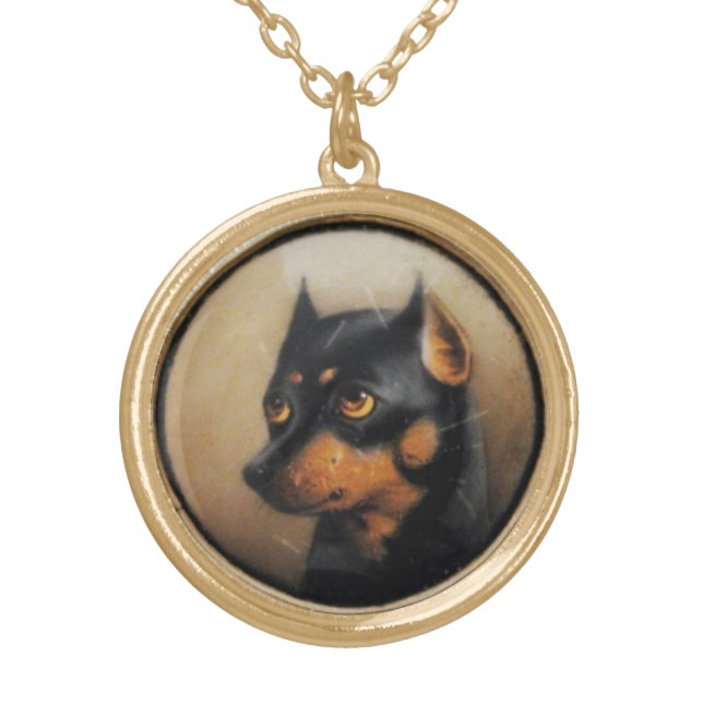 MINIATURE DOG PORTRAITS Pincher Gold Plated Necklace (Front)