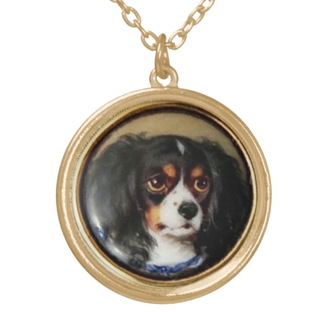 MINIATURE DOG PORTRAITS Tricolor Spaniel Gold Plated Necklace (Front)