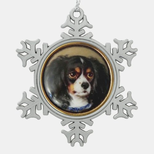MINIATURE DOG PORTRAITS Tricolor Spaniel Snowflake Pewter Christmas Ornament