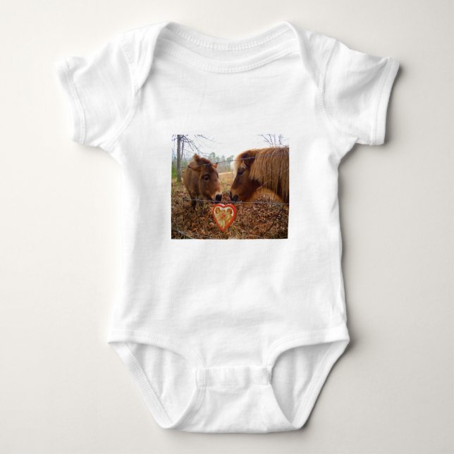 Miniature Donkey & Horse Valentine Heart Baby Bodysuit (Front)