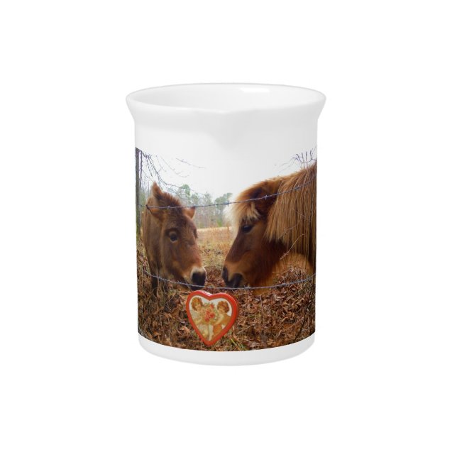 Miniature Donkey & Horse Valentine Heart Beverage Pitcher (Front)