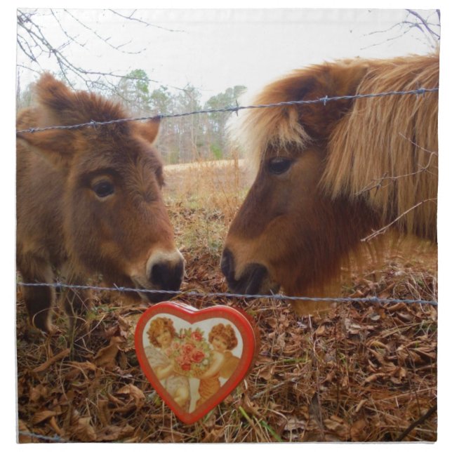 Miniature Donkey & Horse Valentine Heart Cloth Napkin (Front)