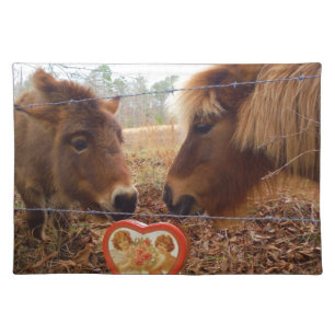 Miniature Donkey & Horse Valentine Heart Cloth Placemat
