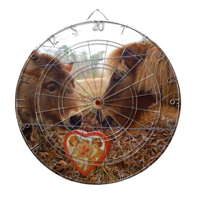Miniature Donkey & Horse Valentine Heart Dart Board (Front)