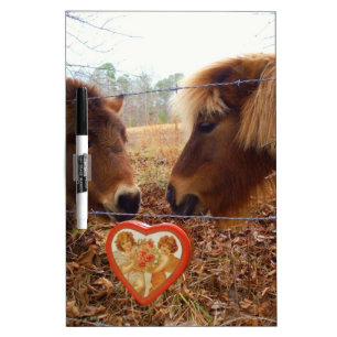 Miniature Donkey & Horse Valentine Heart Dry Erase Board