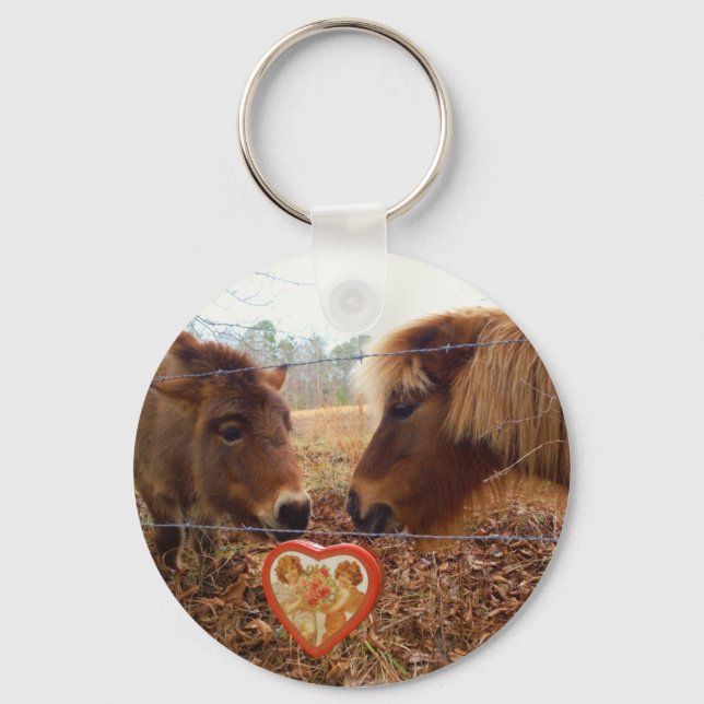 Miniature Donkey & Horse Valentine Heart Keychain (Front)