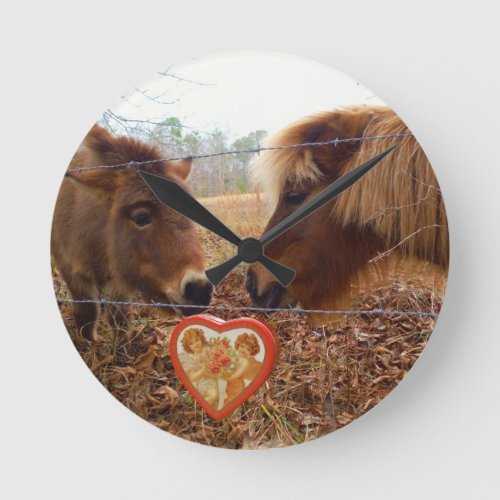 Miniature Donkey  Horse Valentine Heart Round Clock