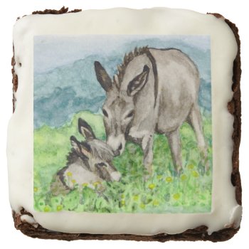 Miniature Donkey Mom And Baby Watercolor Art Brownie by PaintingPony at Zazzle