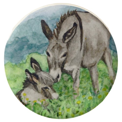 Miniature Donkey Mom and Baby Watercolor Art Chocolate Dipped Oreo