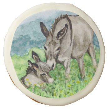 Miniature Donkey Mom And Baby Watercolor Art Sugar Cookie by PaintingPony at Zazzle