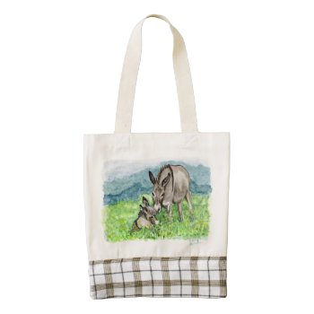 Miniature Donkey Mom And Baby Watercolor Art Zazzle Heart Tote Bag by PaintingPony at Zazzle
