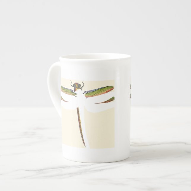 Miniature Dragonfly on White Background Bone China Mug (Front Left)