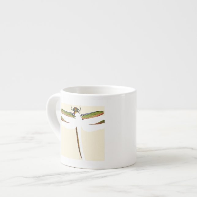 Miniature Dragonfly on White Background Espresso Cup (Front Left)