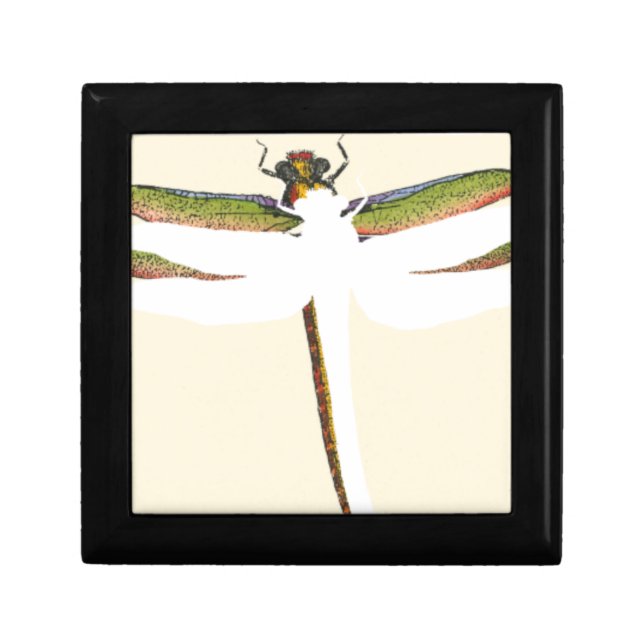 Miniature Dragonfly on White Background Jewelry Box (Front)