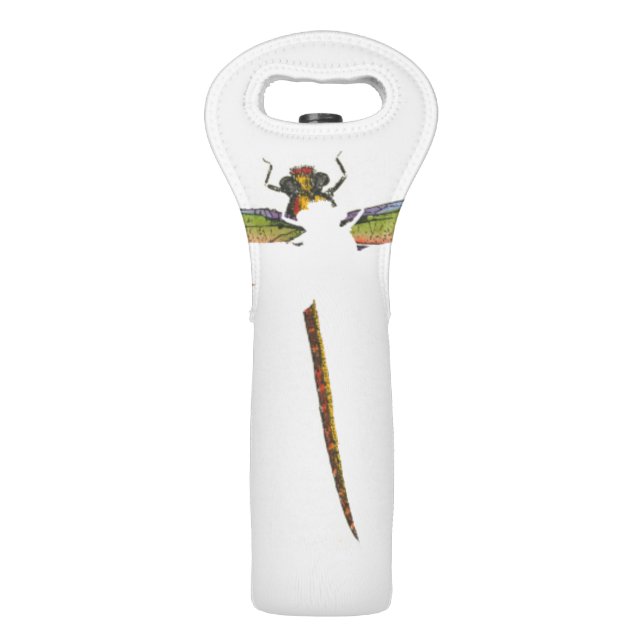 Miniature Dragonfly on White Background Wine Bag (Back)