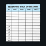 Miniature golf scorecard template custom notepad<br><div class="desc">Miniature golf scorecard template custom notepad. Personalized tear away note block for mini golf player, golfer, business, sports club, shop, game, location etc. Lined paper for 18 holes golf course and 4 players so people can fill in their scores and add up their total number of shots on each hole....</div>
