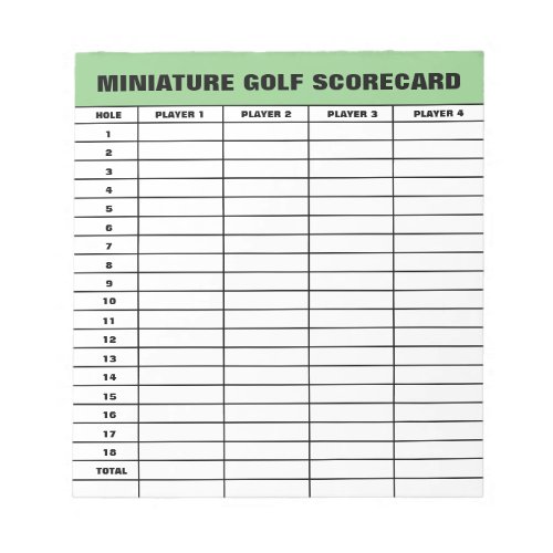 Miniature golf scorecard template custom notepad