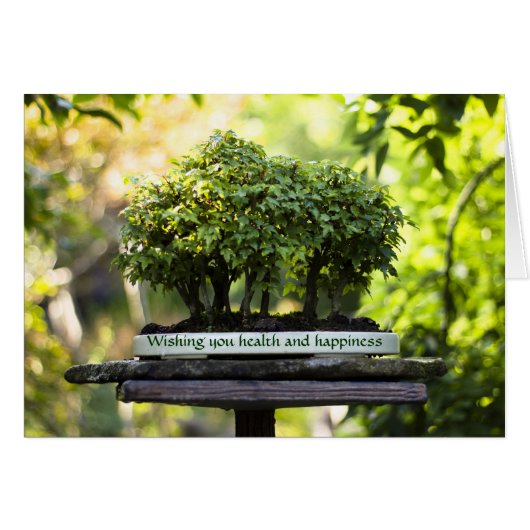 Miniature Green Forest Bonsai Pot Pedestal Leaves Cards (Front Horizontal)
