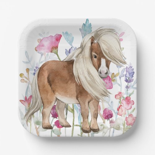 Miniature Horse and Wildflowers Paper Plates
