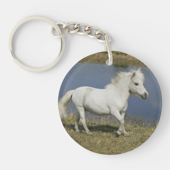 Miniature Horse Running Near Water Keychain (Front)
