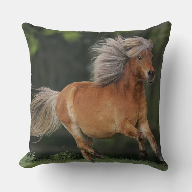 Miniature Horse Running Throw Pillow (Front)