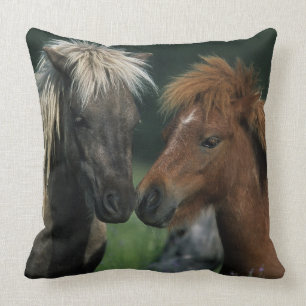 Miniature Horses Touching Throw Pillow