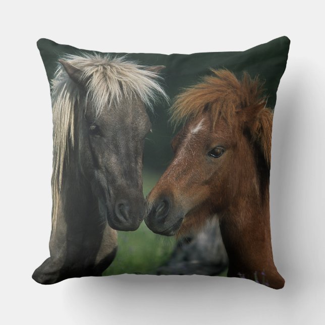 Miniature Horses Touching Throw Pillow (Front)