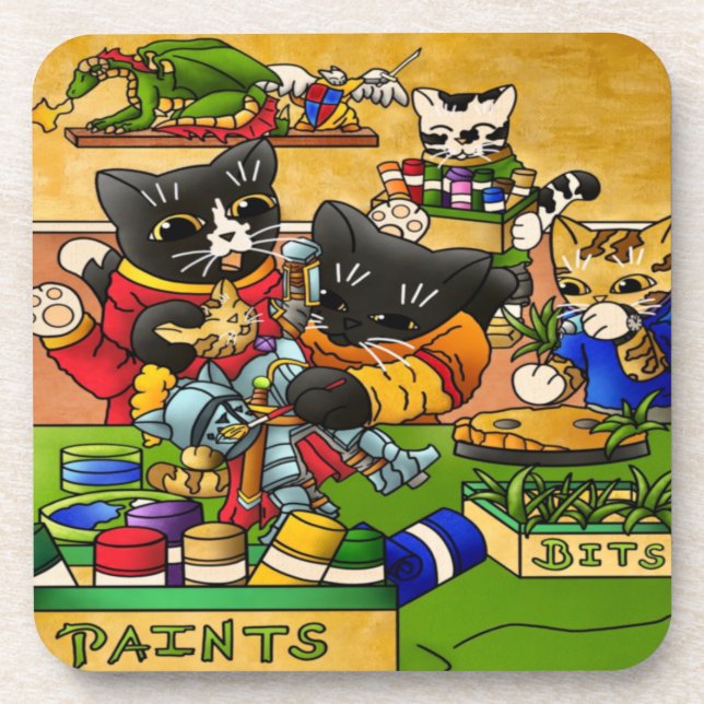 Miniature Knight Cat Model Painting Cats Beverage Coaster (Front)