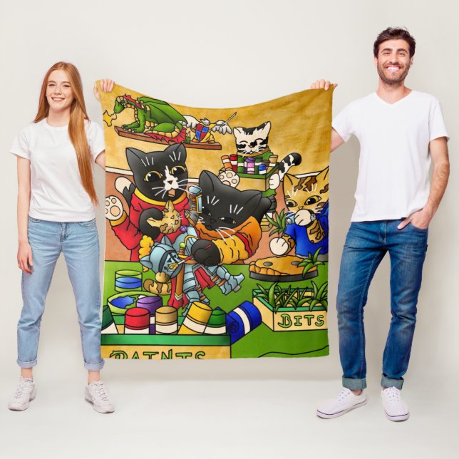 Miniature Knight Cat Model Painting Cats Fleece Blanket (In Situ)