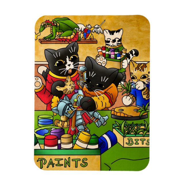 Miniature Knight Cat Model Painting Cats Magnet (Vertical)