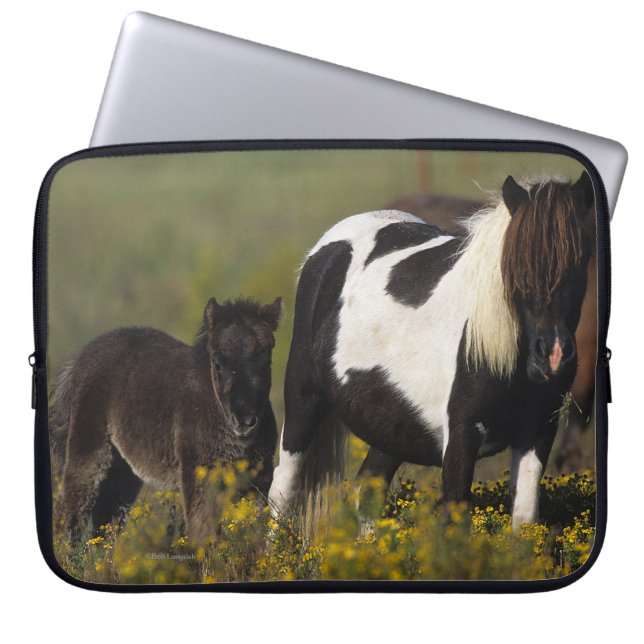 Miniature Mare & Foal in the Flowers Laptop Sleeve (Front)