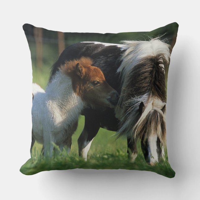 Miniature Mare & Foals 2 Throw Pillow (Front)