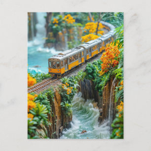 Miniature monorail crossing fantasy canyon holiday postcard