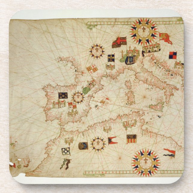 Miniature Nautical Map of the Central Mediterranea Coaster (Front)