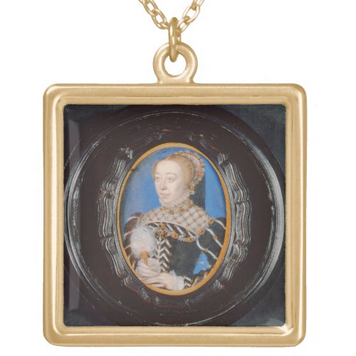 Miniature of Catherine de Medici c1555 wc on v Gold Plated Necklace