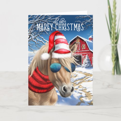 Miniature Palomino Horse Funny MAREy Christmas Holiday Card