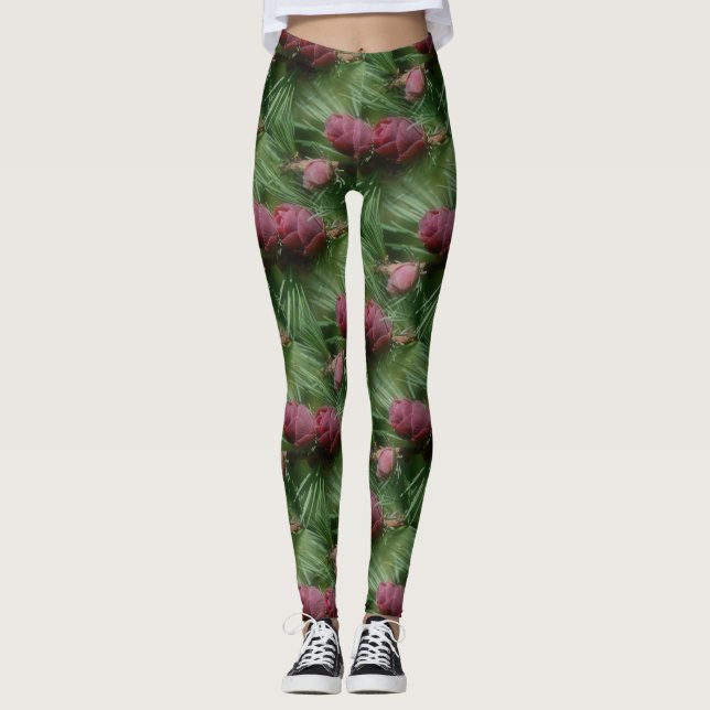 Miniature Pine Cones Nature Pattern Leggings (Front)