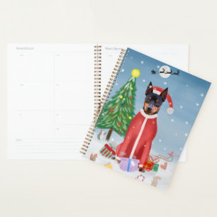 Miniature Pinsch Dog in Snow with Christmas Gifts Planner
