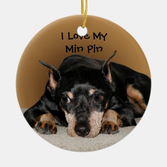 Miniature Pinscher aka Min Pin Ceramic Ornament (Front)
