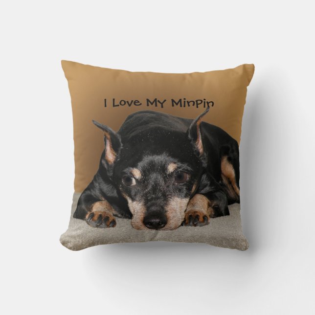 Miniature Pinscher aka Min Pin Love Pet Name Throw Pillow (Front)