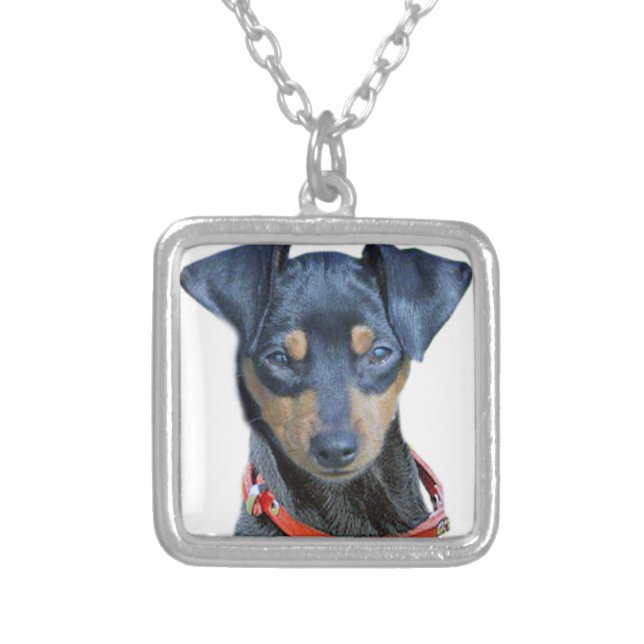 Miniature Pinscher Black and Brown Silver Plated Necklace (Front)