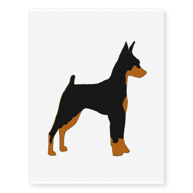 miniature pinscher black and rust silhouette temporary tattoos (Front)