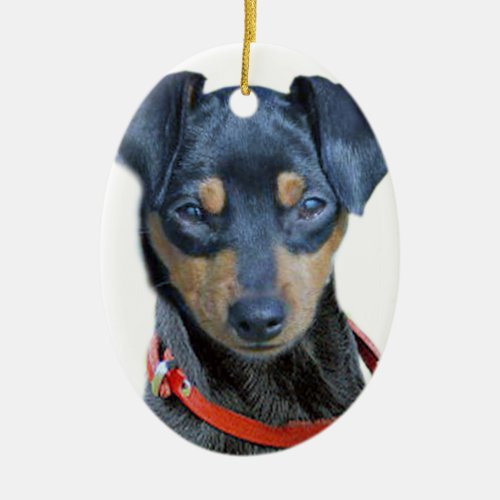 Miniature Pinscher Black Puppy Ceramic Ornament