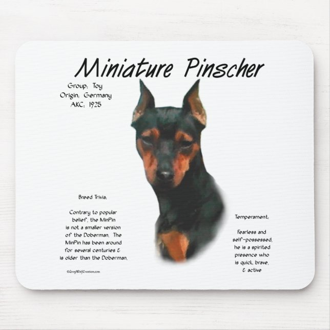 Miniature Pinscher (blk/rust) History Design Mouse Pad (Front)