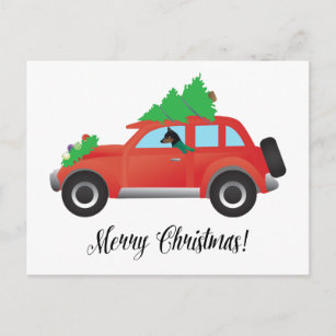 Miniature Pinscher Christmas Car Holiday Postcard