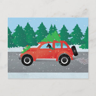 Miniature Pinscher Christmas Car Holiday Postcard