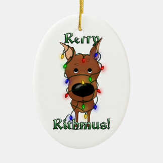 Miniature Pinscher Christmas Lights Ceramic Ornament
